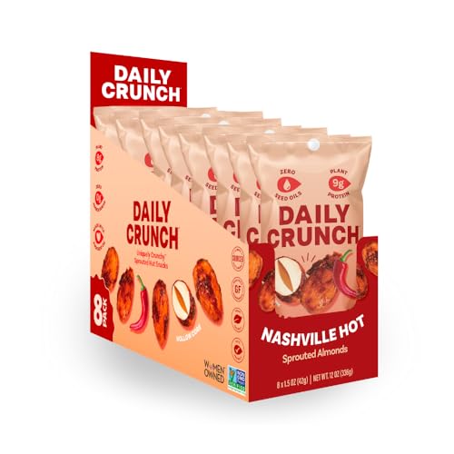Image of Daily Crunch Sprouted Almonds, Nashville Hot, 1.5 oz Bags, 8 Pack