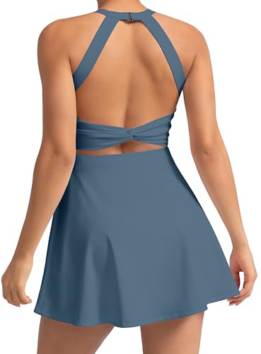 Image of MIRITY Womens Activewear Tennis Dress - Built in Shorts with Pockets and Bra Golf Athletic Workout Dresses