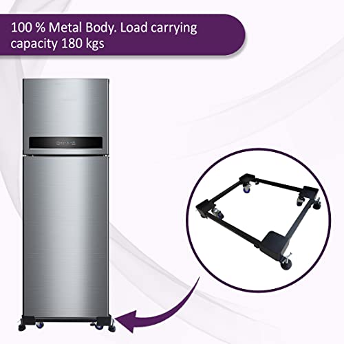 Image of Smart Shelter Washing Machine Trolley for Fully and Semi Automatic, Front or Top Load, Fridge and Dishwasher Stand, Adjustable Metal and Wheels, Capacity 170Kg, Black (Min:16.5 inchx19.5 inch,Max: 25 inchx32 inch)