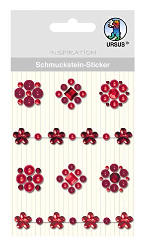 Ursus 75050003 Gemstone Stickers Medallions Pack of 8 Assorted Red Ideal for Scrapbooking Card Making and Decoration