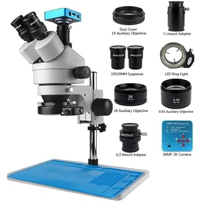 Microscopes Equipment for Phone PCB Soldering Repair Lab Industrial 7X 45X Simul-Focal Trinocular Stereo Microscope USB Digital 1080P VGA HDMI Camera(Black,3.5X-90X)