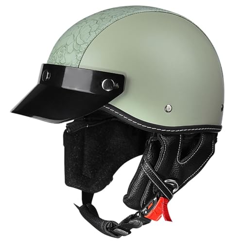 VVPEC Moto Casque Jet Bol Cuir Vintage ECEDOT Homologué Casque Moto Jet pour Scooter Chopper Casque De Moto Homme Et Femme Helmets Pilot Retro, Demi-Casque...