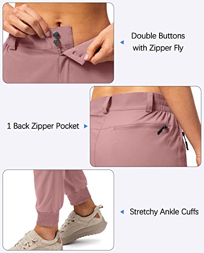 Pudolla Women's Golf Joggers Lightweight Hiking Cargo Pants Waterproof For Travel Camping Walk With Zipper Pockets(Dusty Pink Large) #TOP3