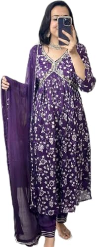 Aashita Creations Women's Floral Print Anarkali Dress Set, 3-Piece Suit