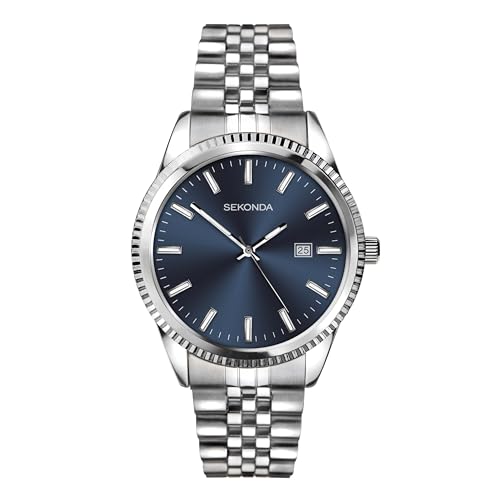 Sekonda King Classic Men's 40mm Quartz Watch in Blue with Analogue Date Display, and Silver Stainless Steel Strap 1640