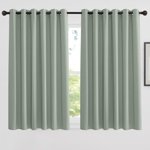 PONY DANCE Sage Green Blackout Extra Wide Curtains with Eyelet - Room Darkening Thermal Insualted Window Curtains for Bedroom, Living Room, Privacy Protection Drapes, 1 Pair, W90 X L54 Inch