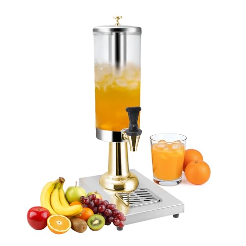 WELKOR Hot and Cold Beverage Dispenser with Stand, 0.79 Gallon All-in-One Commercial Drink Dispenser with Ice Core&Stainless Steel Drip Trays for Parties, Beer Bar, Coffee (1 HEAD-0.79 GAL, GOLD)