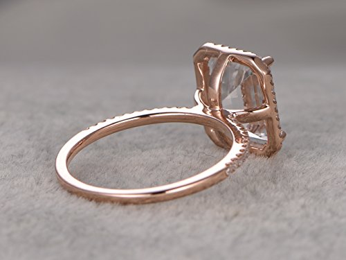 Topaz Engagement Ring Set Halo 14K Rose Gold 8X10Mm Emerald Cut Natural White Stone Diamond Stacking Band #TOP2