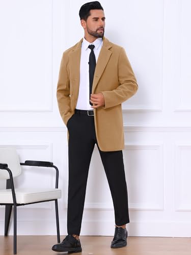 Image of Lars Amadeus Men's Trench Coat Notch Lapel Single Breasted Classic Long Pea Coats Overcoat