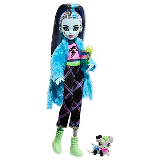 Monster High Doll, Frankie Stein Creepover Party Set with Pet Dog Watzie, Sleepover Clothes and Accessories