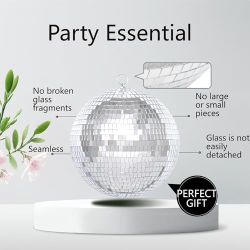 16 Inch Large Mirror Disco Ball Decor, Rotating Hanging Disco Ball for Outdoor DJ Club Party, Weddings, Holiday Decor, Mirror Ball with Hanging Ring