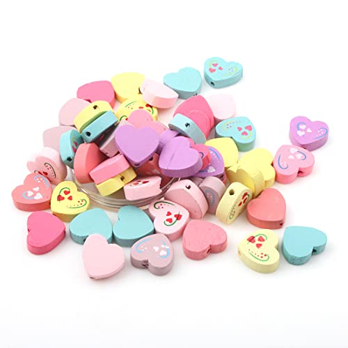 Wooden Beads for Threading 20 Pieces Motif Colourful Beads Set for DIY Bracelets Jewellery Necklaces Mixed Colour (Heart 18 mm x 16 mm) - Image 3