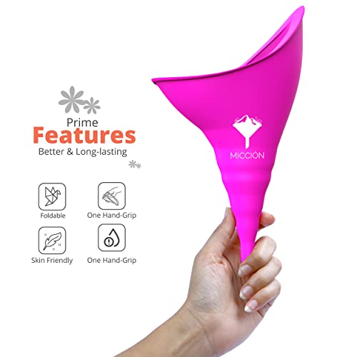 Miccion Female Urinal For Women - Silicone Pee Funnel Portable Urination Device, 5.7” X 9.4” Reusable For Car, Outdoor, Travel And Camping With 2 Tubes, Wipes, Gloves (Purple) #TOP3
