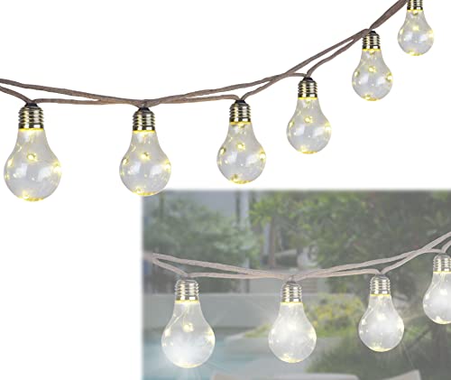 bmf-versand® Catena di luci solari per esterni, 10 lampadine – Lampions per giardino decorazione lampade solari – da giardino – Corda di canapa – Lampada solare per feste in giardino