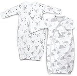 Cambria Baby Organic Gray Kimono Gowns, Side Snaps, Built in Mitts. 2 Pk. 3-6