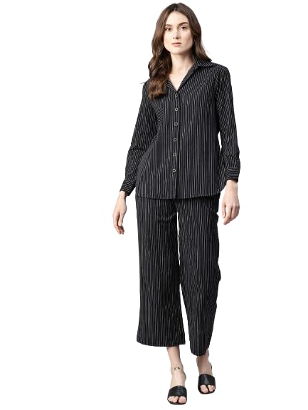 cottinfab Women Black Striped Shirt Co-Ord-picture-24
