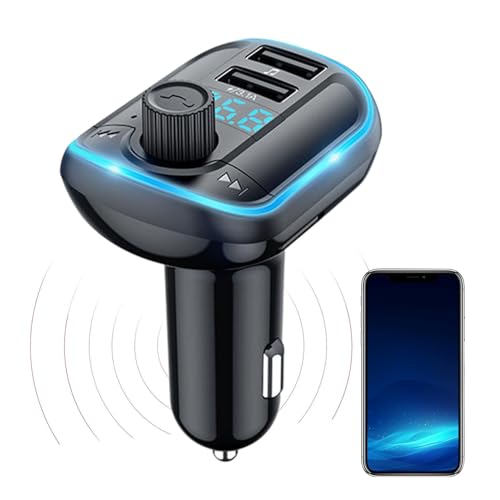 Gungtj Cargador de coche con manos libres, adaptador inalámbrico de radio FM, reproductor de música, sonido de graves profundos, carga rápida, reproductor de música MP3, compatible con unidad USB