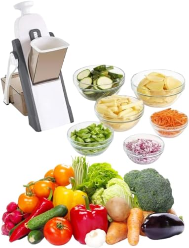 Mandolina Tagliaverdure Professionale 8 in 1 – Affetta Verdure Multifunzionale con Lame in Acciaio Inox, Regolabile per Taglio Sottile, Julienne, a Bastoncini – Contenitore,Spingi Alimenti e Accessori