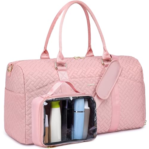 Image of Women Weekender Travel Duffle Bag: Travel Duffel Overnight Bags with Shoe Compartment Large Carry on Tote with Toiletry Bag Weekend Traveling Yoga Gym Hospital Bag for Women with Wet Pocket Pink