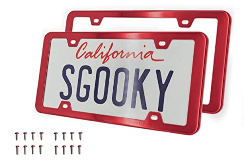 Sgooky 120109RG 2Pcs Stainless Steel License Plate Frames, Red License Plate Cover Tag Holder cover