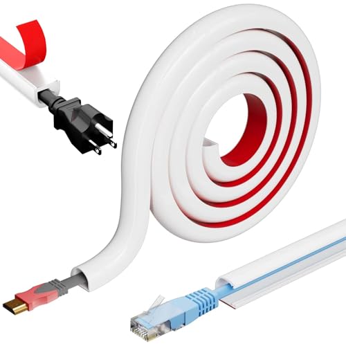 Canaleta plana para cables de suelo autoadhesiva, cubierta flexible para lámpara de techo y suelo, bandeja de cable de PVC, gestión de cables en oficina y apartamento (K15-blanco, 1 m)