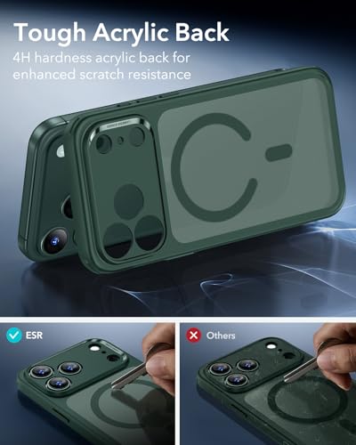 Image of ESR for iPhone 17 Pro Case, Camera Control Cover, Compatible with MagSafe, Shockproof Military-Grade Protection, Magnetic Phone Case for iPhone 17 Pro, Classic Hybrid Case, Frosted Green