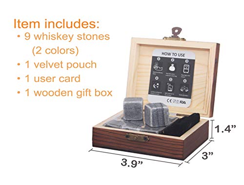 Barleo Malt° BLO-US001 Whiskey Stones Gift Set Pack Of 9 Whiskey Rocks In Engraved Wooden Gift Box, For Dad/Whisky/Bourbon Drinker thumb #5