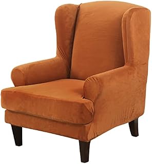 Wingback Chair Cover 2 Piece Set - 2 IN 1 Design Removable High Stretch Soft Velvet Wing Back Chair Covers Armchair Slipcover Protector for Living Room Bedroom Hotel (Silver Grey, Velvet)