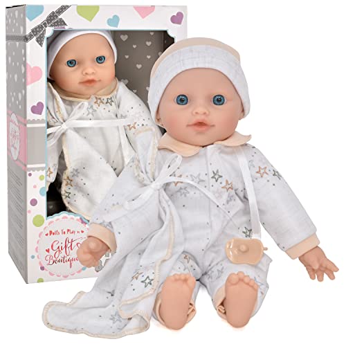 12 Inch Soft Body Baby Doll in Gift Box, Baby Doll with Pacifier, Blanket and Clothes