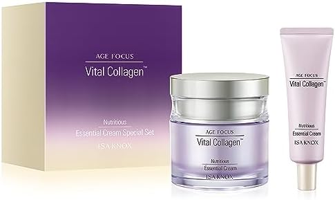 ISA KNOX AGE FOCUS VITAL COLLAGEN Essential Cream (2.4fl oz) - Korean Skin Care, Moisturizer by LG Beauty. Hydrolyzed Collagen, Vitamins C, B12 & E.