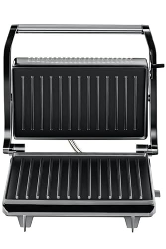 Image of Maharaja Whiteline Grill Mate Panini Maker, 750W, Non-Stick Grilling Surface, Silver and Black