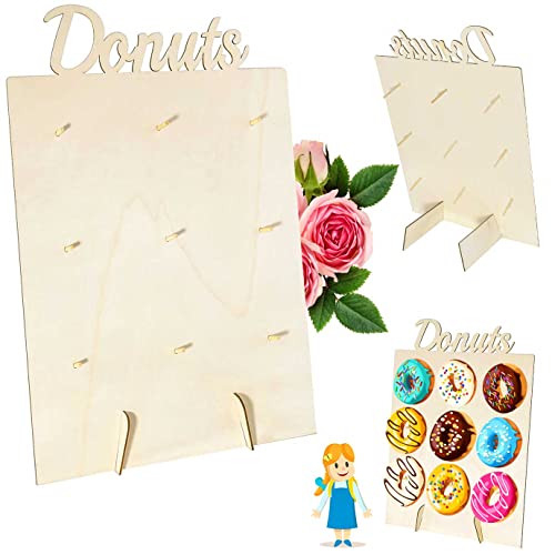 QUACOWW Donut wall Donut Stand 30x40cm Wall Display Stand Wooden Doughnut Wall Mount Donut Holder with Wooden Stick for Party Festival Decorations Wedding Birthday Dessert Table Cover