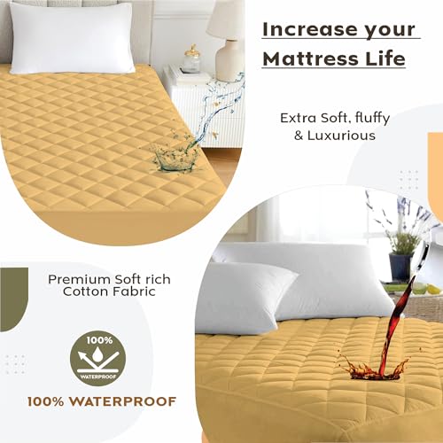 Image of Ayka 100% Waterproof Cotton Quilted Mattress Protector Single Size Breathable Hypoallergenic Noiseless Ultra Soft Fitted Bed Protector 78x36 inch Mattress /Bed Cover (Single 78x36 | 6.5x3 ft, Beige)