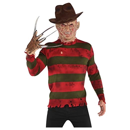 amscan Freddy Krueger Sweater Halloween Costume for Adults, Nightmare on Elm Street, Large/Extra Large Multicolor