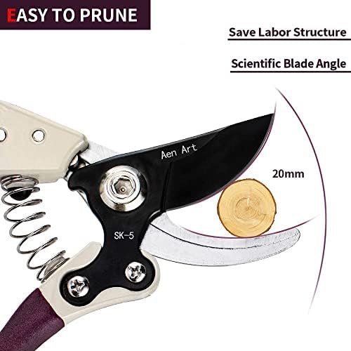 Aen Art Secateurs, Pruning Shears for Gardening, Garden Secateurs with SK-5 Steel Blade, Bypass Secateurs for Branches (A004)