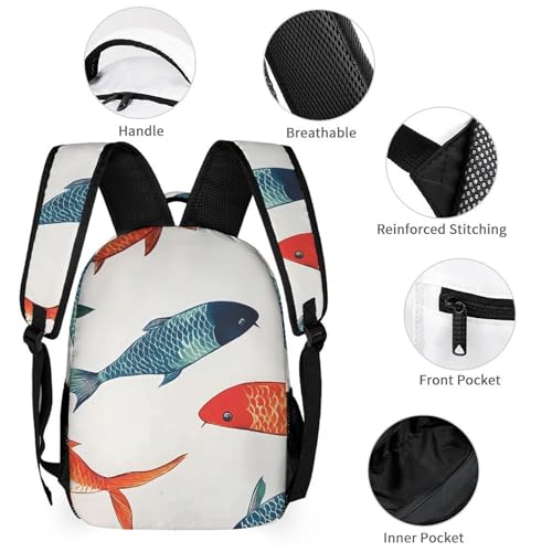 Colorful Japanese Fish Funny Backpack Set Lunch Bag Pencil Case Makeup Bag 3 in 1 for Men Women Travel3