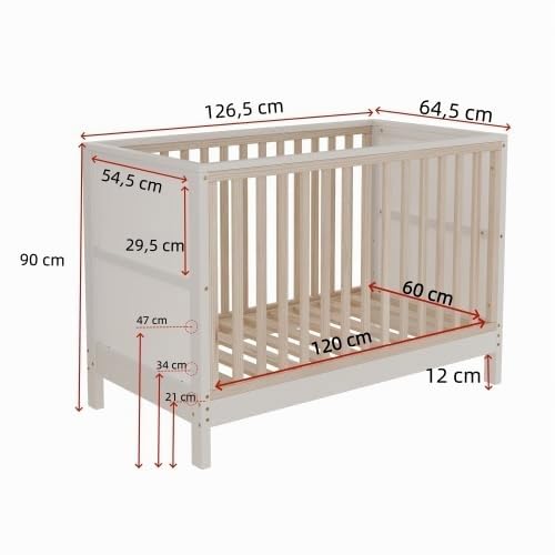 Merax Babybett 120 x 60 cm aus Massivholz, 3-Fach höhenverstellbares Gitterbett, Umbaubar zum Beistellbett Baby und zur Kindercouch, Baby Crib mit Bemalbaren Tafeln, EN 716 geprüft