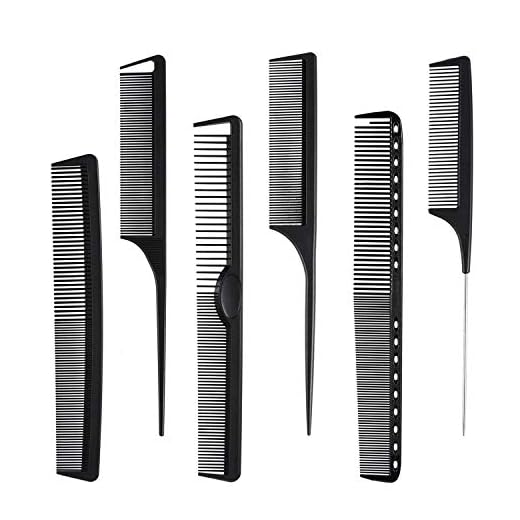 6 Pieces Carbon Fiber Hair Combs Set, General Styling Grooming Comb, Anti Static Heat Resistant Hairdressing Comb, Fine and Wide Tooth Hair Barber Comb, Rat Tail Comb