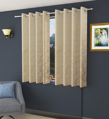 Image of Homefab India Velvet Curtains Room Darkening - Window 6 feet, Pack of 2 Curtain /Panel, Cream