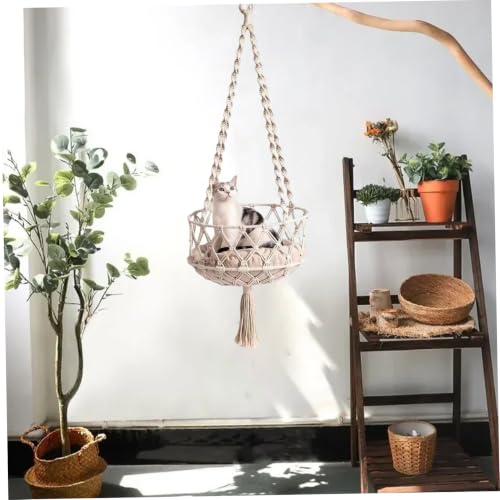 Hamac pour chat macramé 40 cm lit balançoire suspendu boho coussin