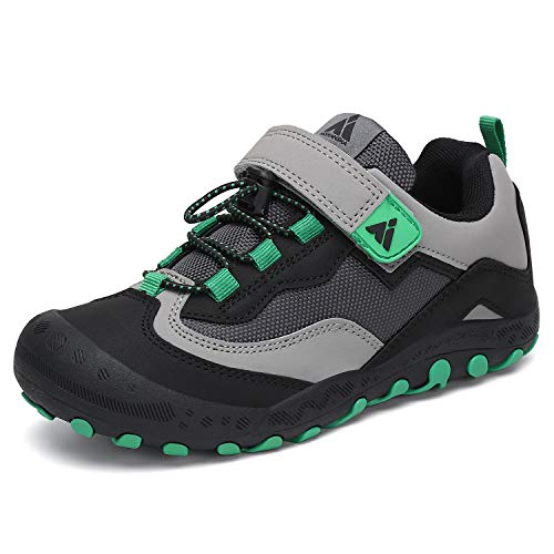 Mishansha Boy's Girl's Hiking Shoes Low Top Sneakers Outdoor Trekking Walking Climbing Running Shoes Black/Green 7 Toddler