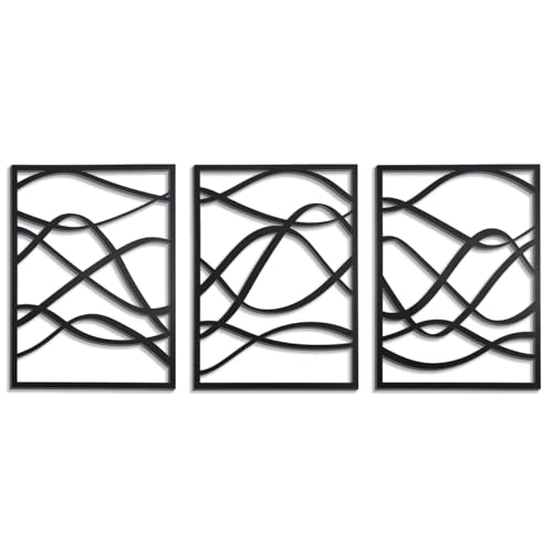 Zzbakress 3 Pcs Black Wooden Wall Decor Abstract Wall Art Decor Fine Curve Decoration Minimalist Wooden Single Line Decoration Wall Art for Living Room Bedroom Bathroom (Retro)
