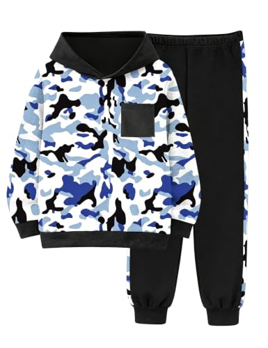 Image of Boys Clothes Fall Winter Outfits Camouflage Long Sleeve Hoodie and Pants 2PC Kids Clothes Boys for 5-14 Years