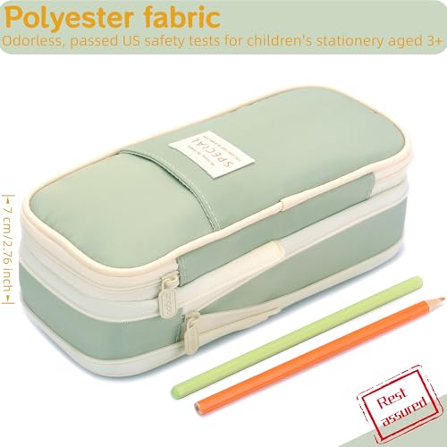 Image of Large Capacity Canvas Pencil Case Organizer Holder Pouch Bag with Zipper Compartments for Women Girls School Adults (Green)