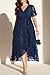 Plus Size Formal Dresses Wedding Guest Navy Blue Cocktail Party Lace Maxi High Low Curvy Wrap V Neck Dress