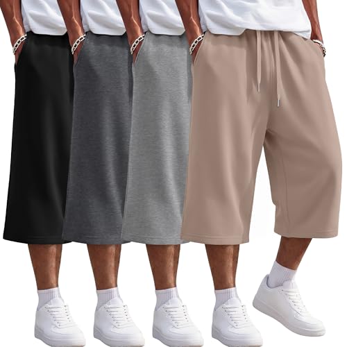 Ficerd 4 Pack Men's Baggy Capri Pants Below Knee Shorts, X-Large, 4-Color by Ficerd - Used condition - US$54.83