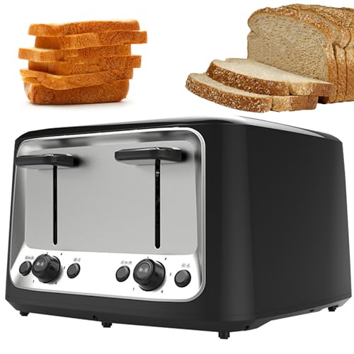 WUDLi Toaster, 4-slice Toaster with 6 Bread Tone Settings, Commercial Bread Baker, Automatic Ejector, Removable Crumb Tray, Stainless Steel, Suitable for All Bread Types