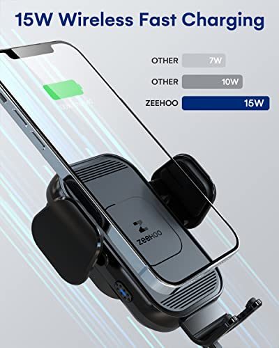 [Upgraded Version] Zeehoo Wireless Car Charger,15W Fast Charging Auto-Clamping Car Mount, Car Vent Charging Phone Holder For Iphone 14 13 12 11, Samsung Galaxy S23 Ultra S21 S20 Note 20, Etc #TOP1