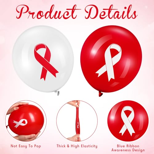 Image of Hungdao 100 Pcs Red Ribbon Awareness Balloons Decoration World Aids Day Items Heart Disease Awareness for Aids Charity Party Activity Decorations Supplies