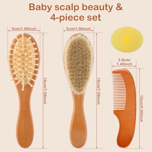 QENWKXZ Conjunto de 4 peças de escova de cabelo e pente de cabelo de lã natural com cerdas macias, p
